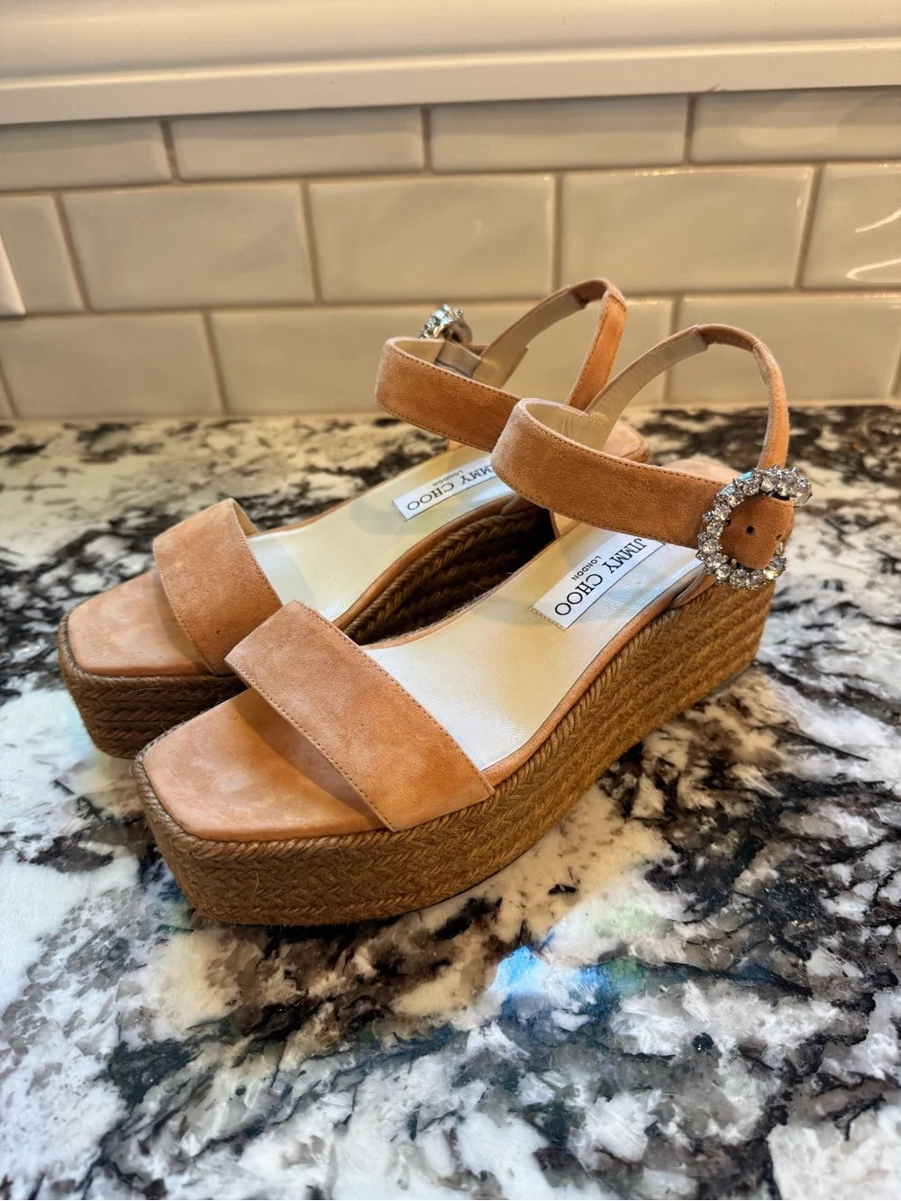 Jimmy Choo Mirabelle 70 Crystal Embellished Suede Espadrille Sandals - Size 39
